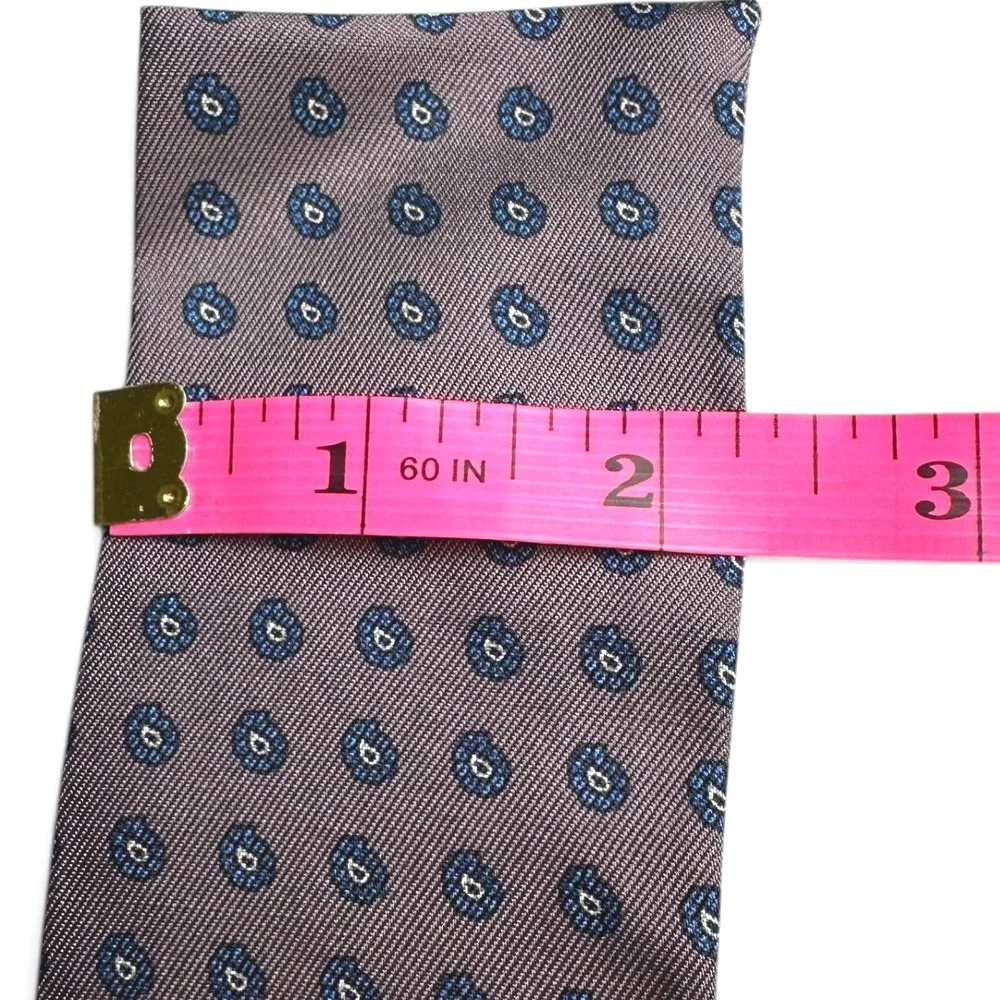 Bancroft Ltd‎ New York Mens Silk Tie Grey Blue Micro Paisley Medallion Vintage